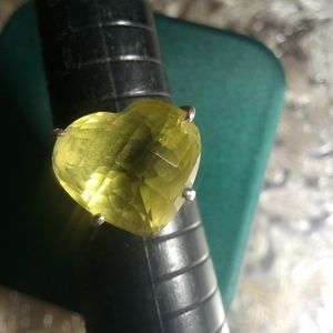 Franklin Mint Lemon Yellow Gem heart Ring 925 8.5